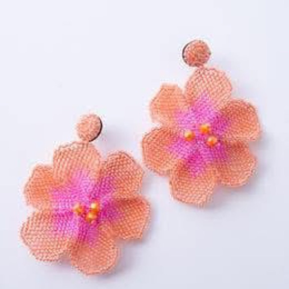 Noonday New Bloom Beaded Floral Earrings in Pink and Orange - Picture 9 of 9